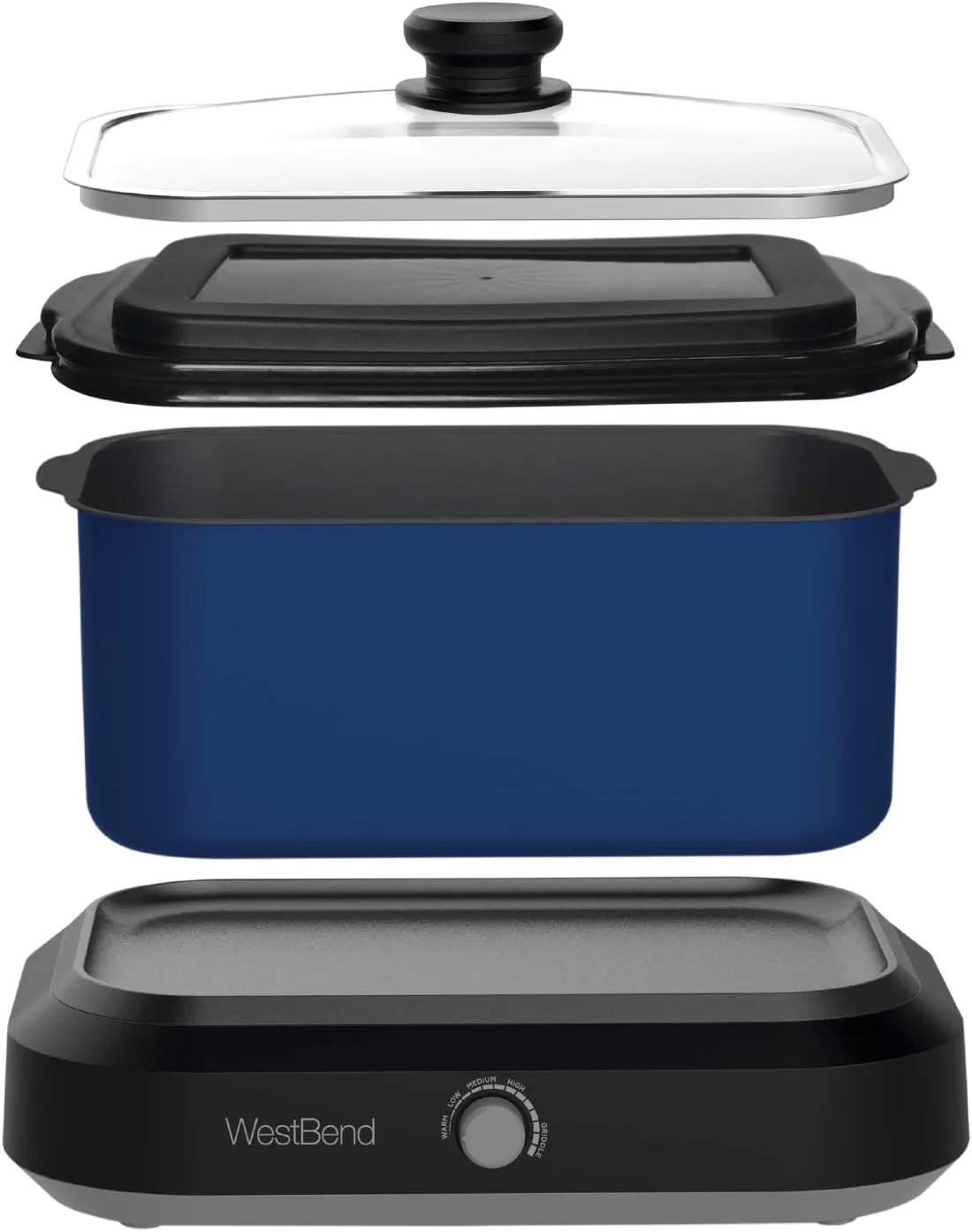 West Bend 87905B Slow Cooker Large Capacity Non-stick, 5-Quart, Blue