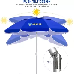 AMMSUN 6.5ft twice folded Portable beach umbrella with sand anchor windproof