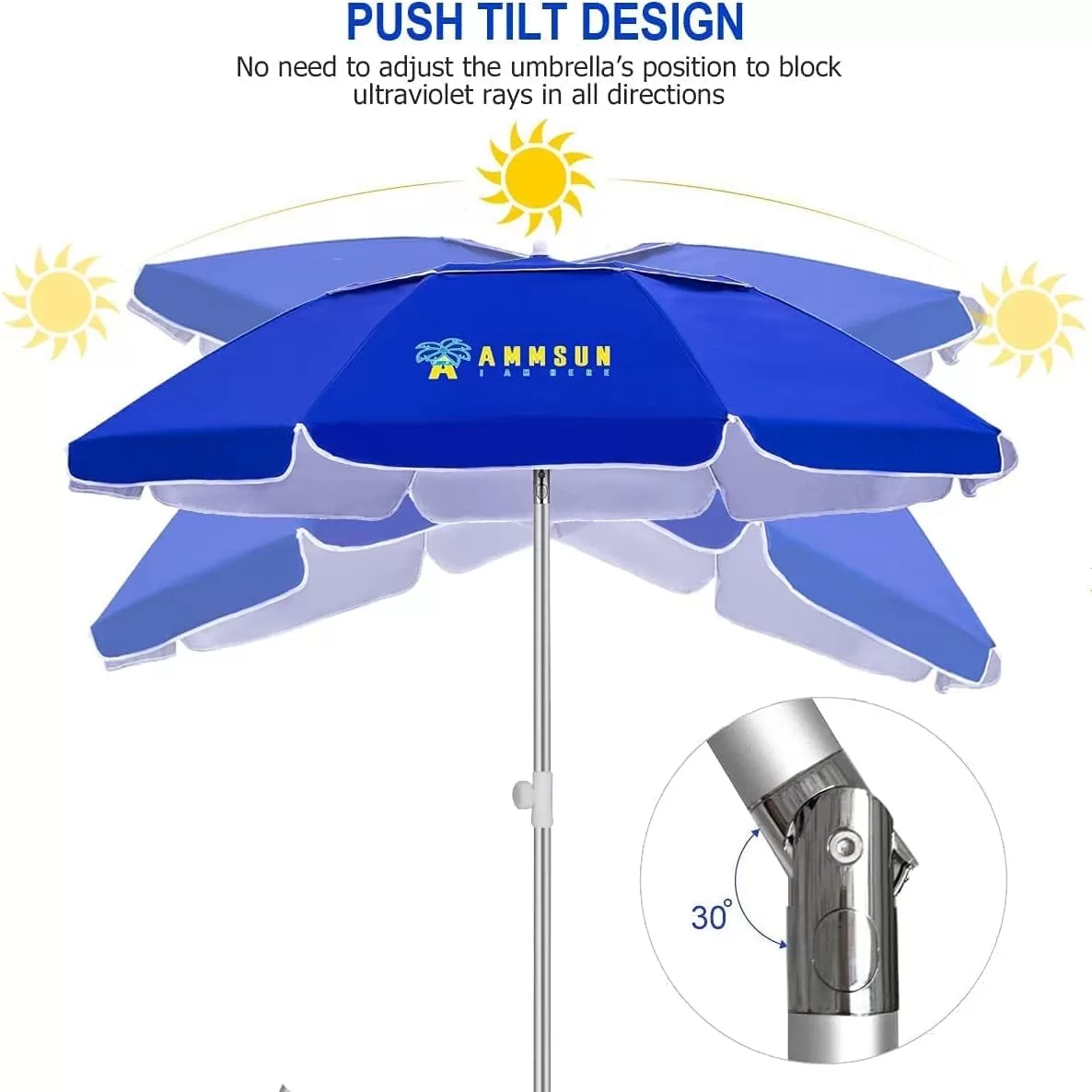AMMSUN 6.5ft twice folded Portable beach umbrella with sand anchor windproof