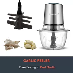 Electric Food Processor,Food Chopper with Garlic Peeler and Titanium Coating Blades, Silver