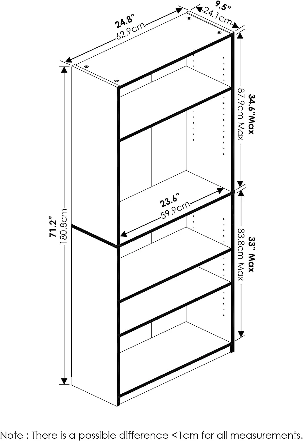 FURINNO JAYA Simply Home 5-Shelf Bookcase, 5-Tier, Black