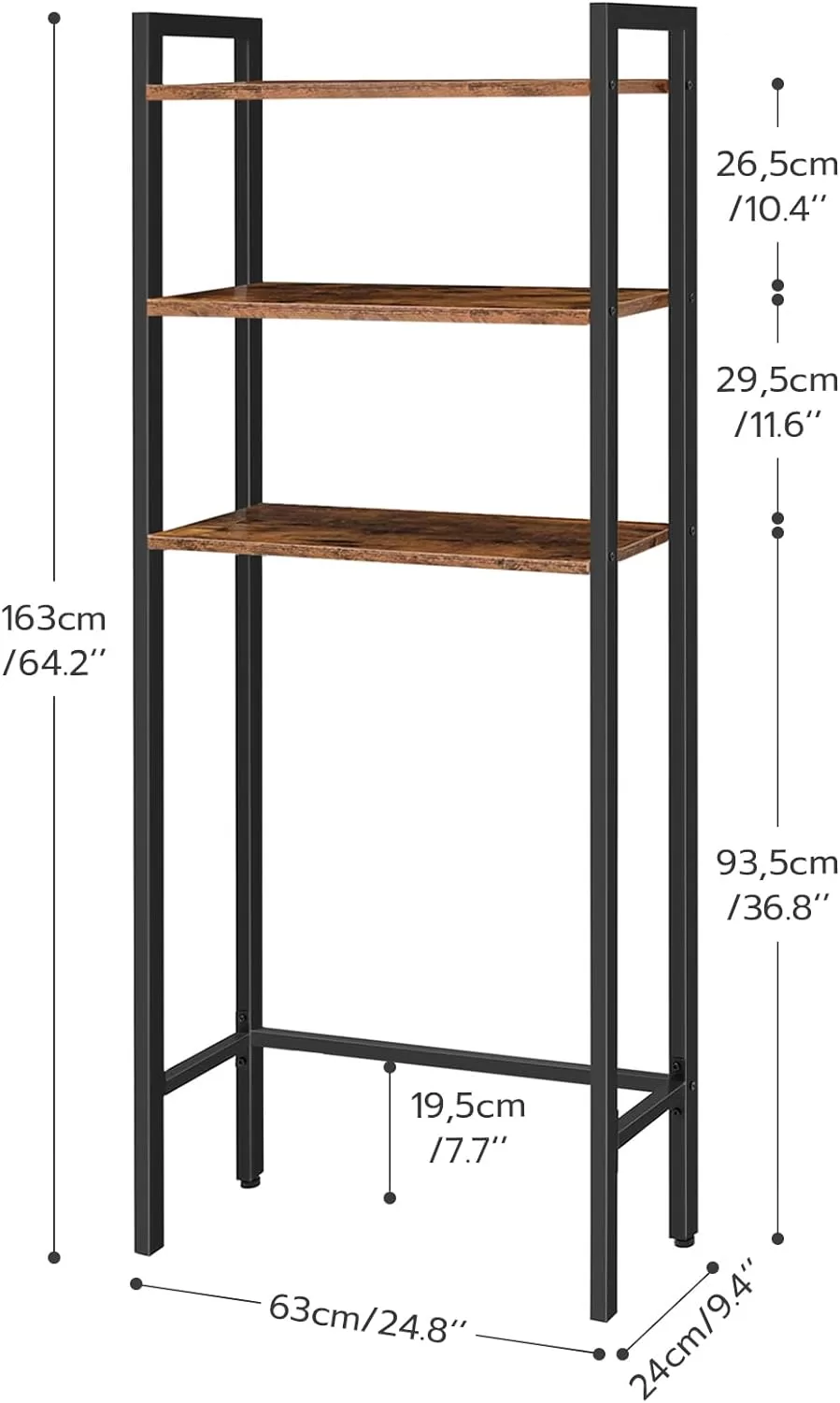 HOOBRO Over The Toilet Storage, 3-Tier Industrial Bathroom Organizer, Rustic Brown BF41TS01