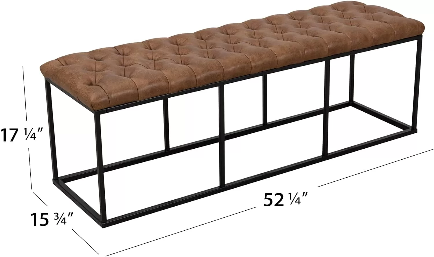 HomePop Faux Leather Button Tufted Decorative Bench with Metal Base, Brown