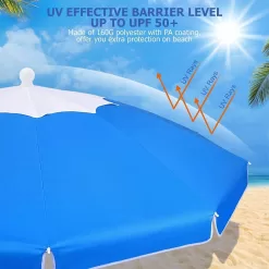 Portable Beach Umbrella for Sand: 7FT Arc Length 6.5FT Diameter Outdoor Umbrella