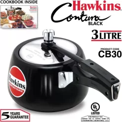 Hawkins CB30 Hard Anodised Pressure Cooker, 3-Liter, Contura Black