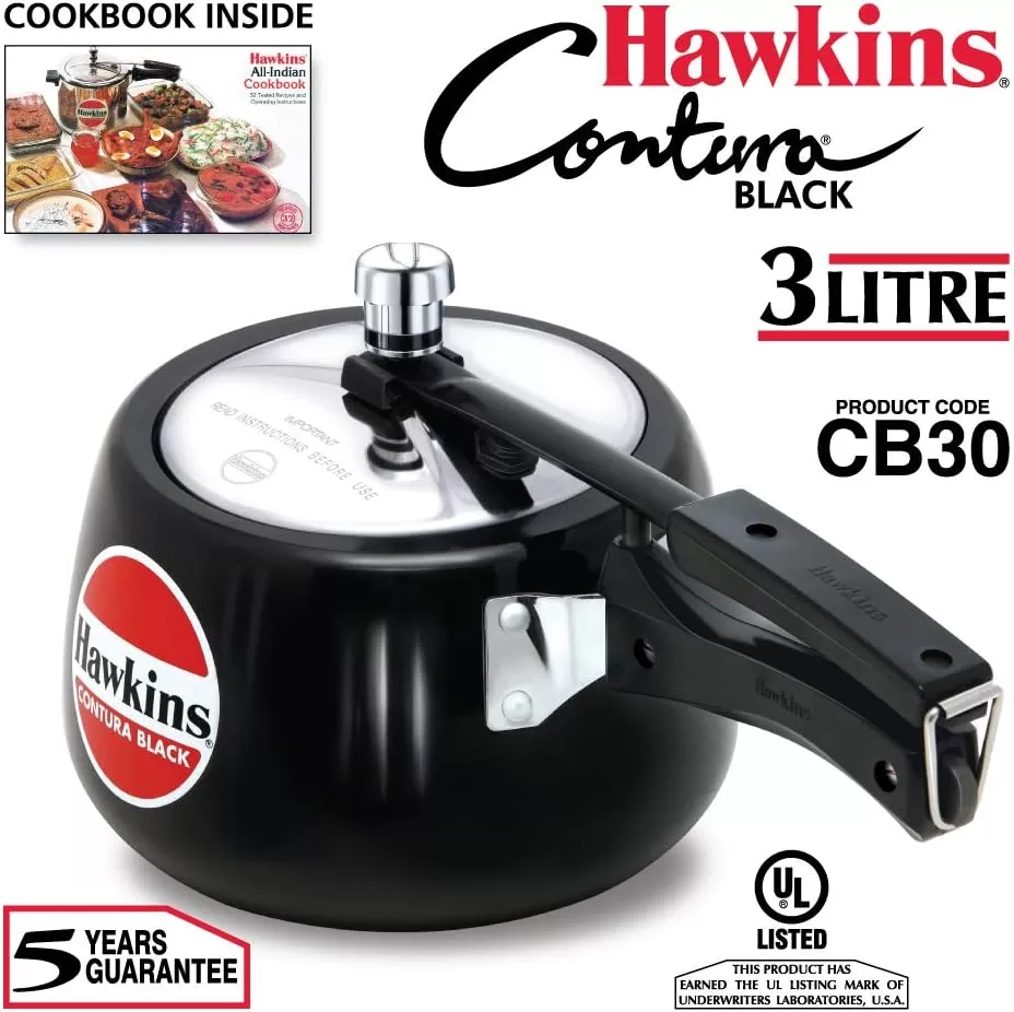 Hawkins CB30 Hard Anodised Pressure Cooker, 3-Liter, Contura Black