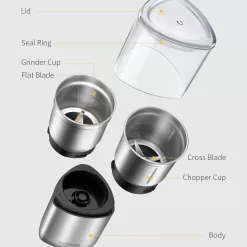 SHARDOR Coffee Grinder Electric Herb/Wet Grinder for Spices and Seeds with 2 Removable Stainless Steel Bowls, Silver