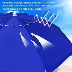 AMMSUN 6.5ft twice folded Portable beach umbrella with sand anchor windproof