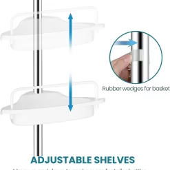 ALLZONE Rustproof Shower Caddy Corner for Bathroom, 56 to 114 Inch, White