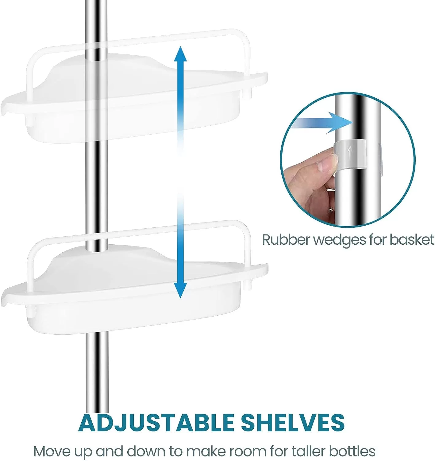 ALLZONE Rustproof Shower Caddy Corner for Bathroom, 56 to 114 Inch, White