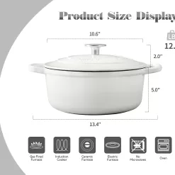 EDGING CASTING Enameled Cast Iron Covered 5.5 Quart Dutch Oven with Dual Handle, White