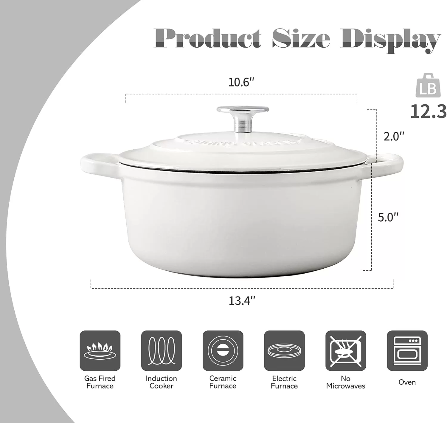 EDGING CASTING Enameled Cast Iron Covered 5.5 Quart Dutch Oven with Dual Handle, White