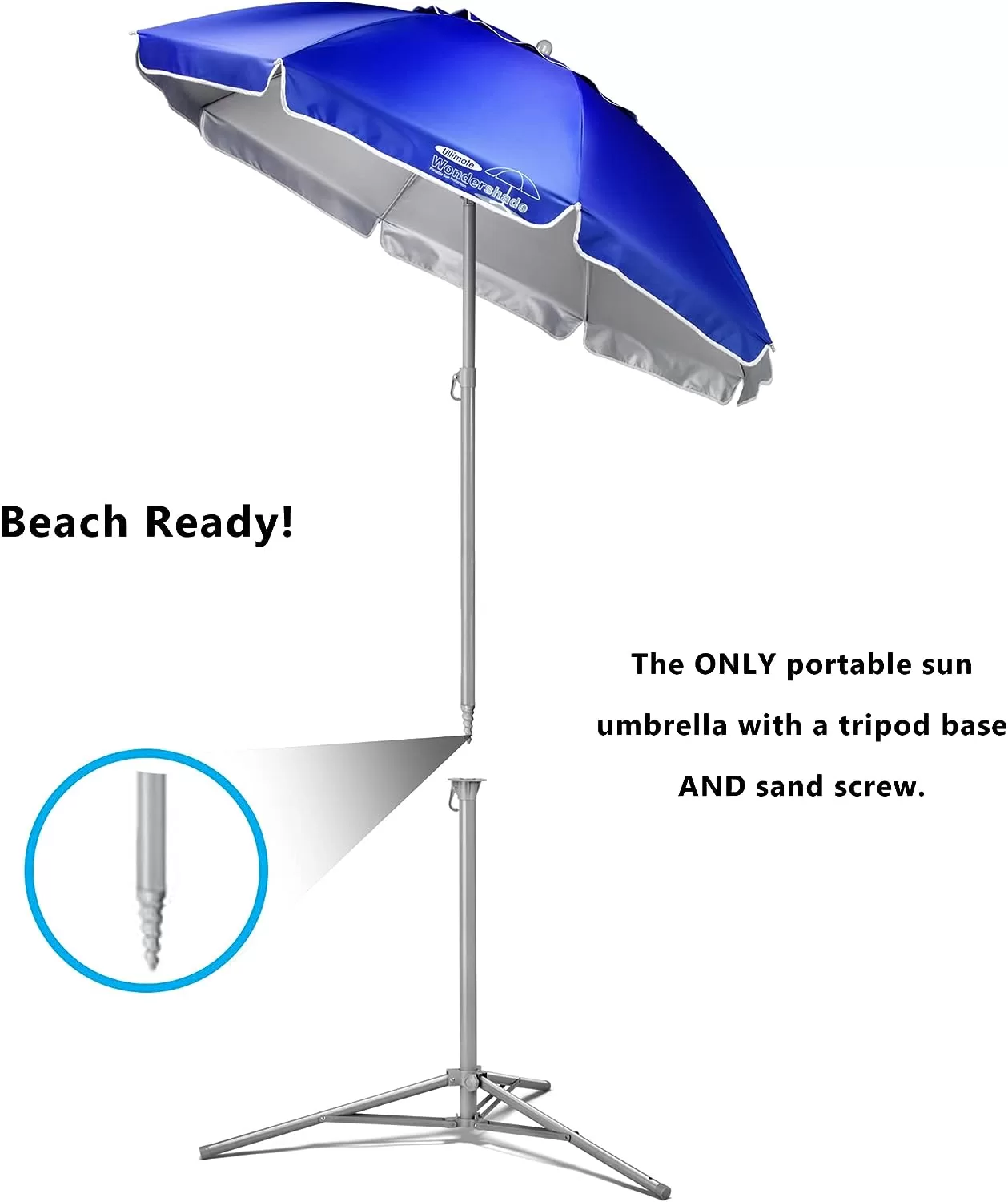 Wondershade 5' Sun Shade Umbrella, Portable Lightweight Adjustable Instant Sun Protection UPF 50+ - Blue