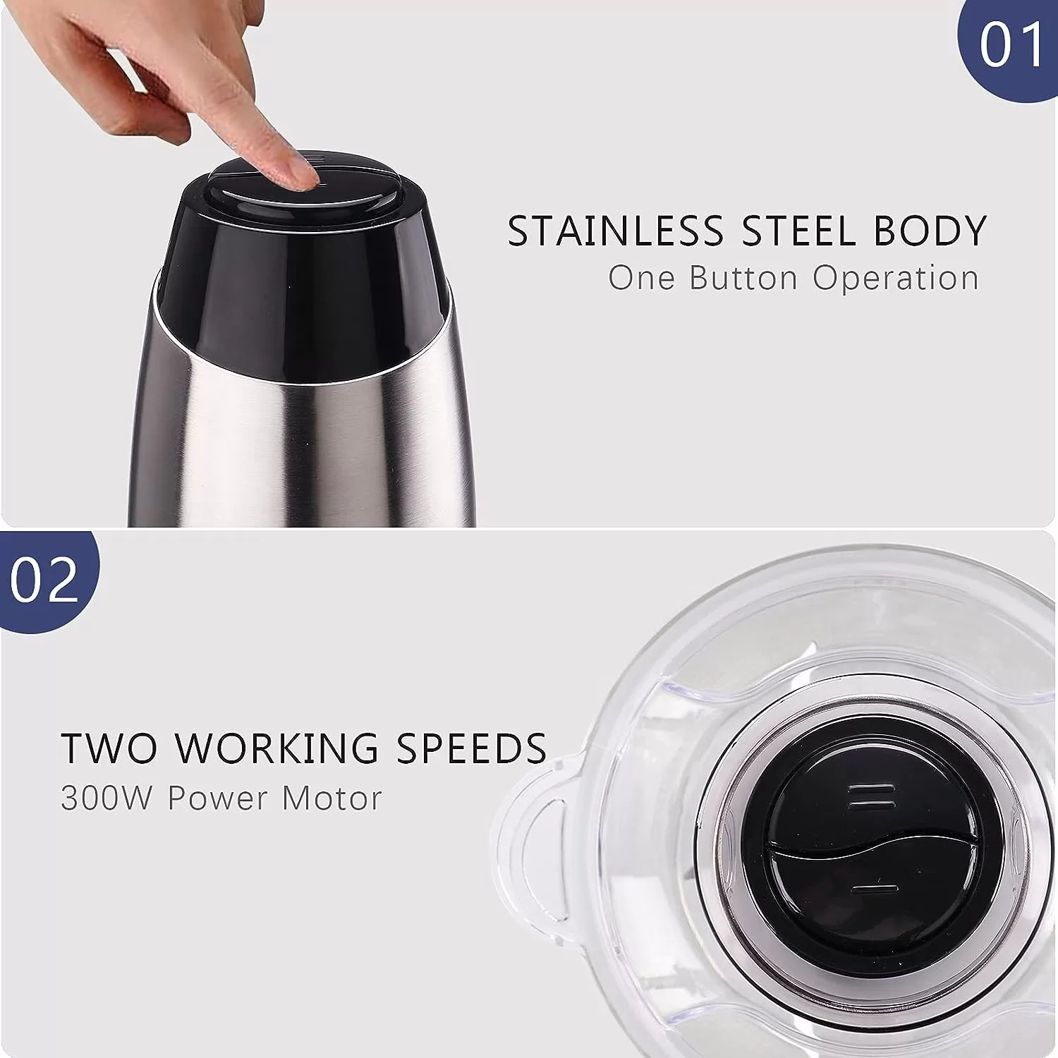 Electric Food Chopper, 8-Cup Food Processor by Homeleader, 2L Glass Bowl Grinder for Meat, 300W