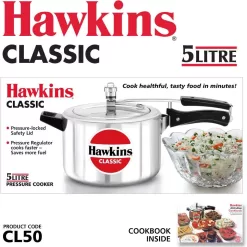 HAWKINS Classic CL50 5-Liter New Improved Aluminum Pressure Cooker, Small, Silver