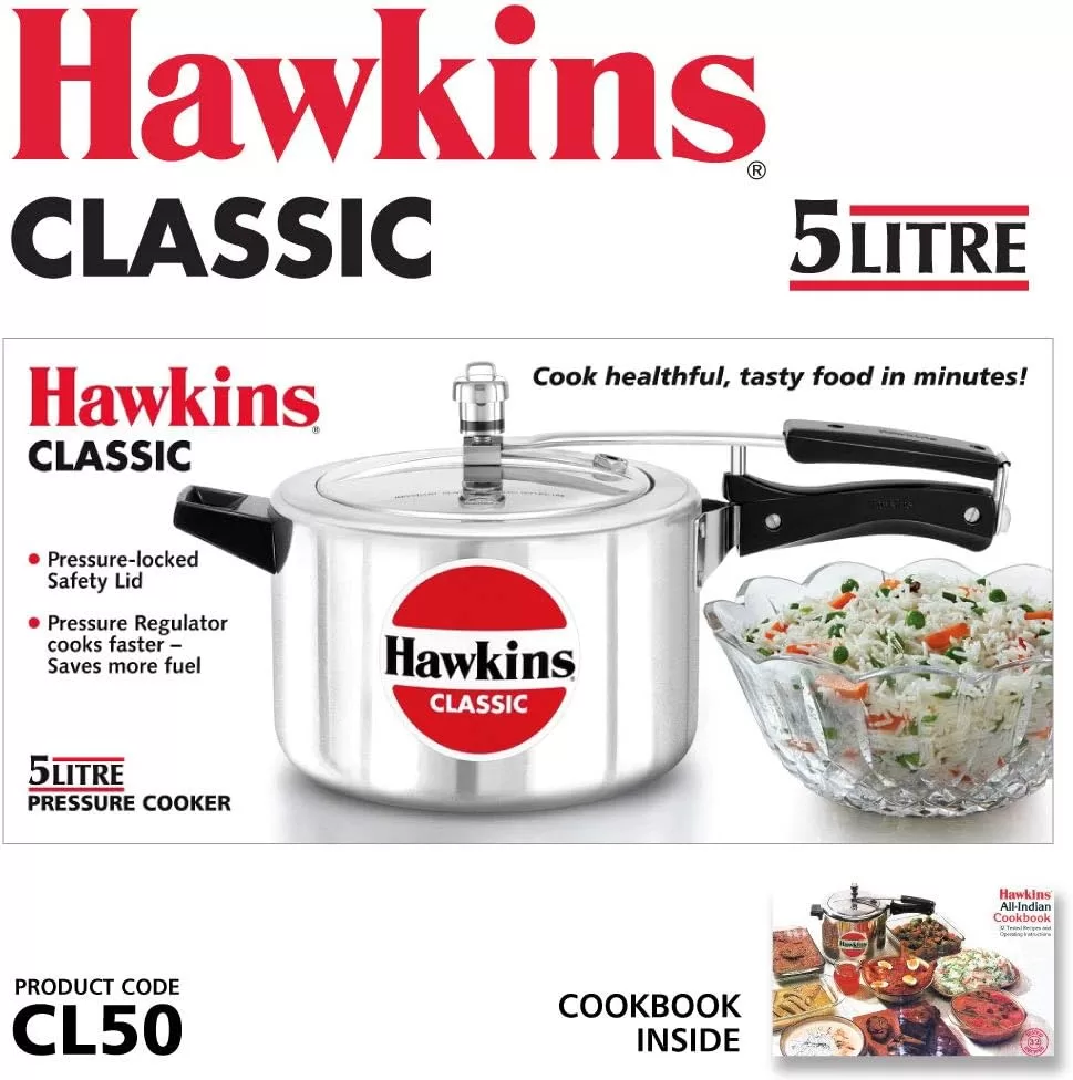 HAWKINS Classic CL50 5-Liter New Improved Aluminum Pressure Cooker, Small, Silver
