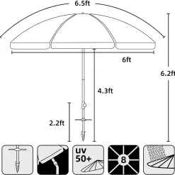 AMMSUN 6.5ft twice folded Portable beach umbrella with sand anchor windproof