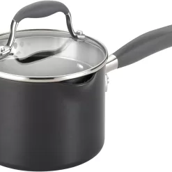 Anolon Advanced Hard Anodized Nonstick Sauce Pan/Saucepan with Straining and Lid, 2 Quart, Graphite