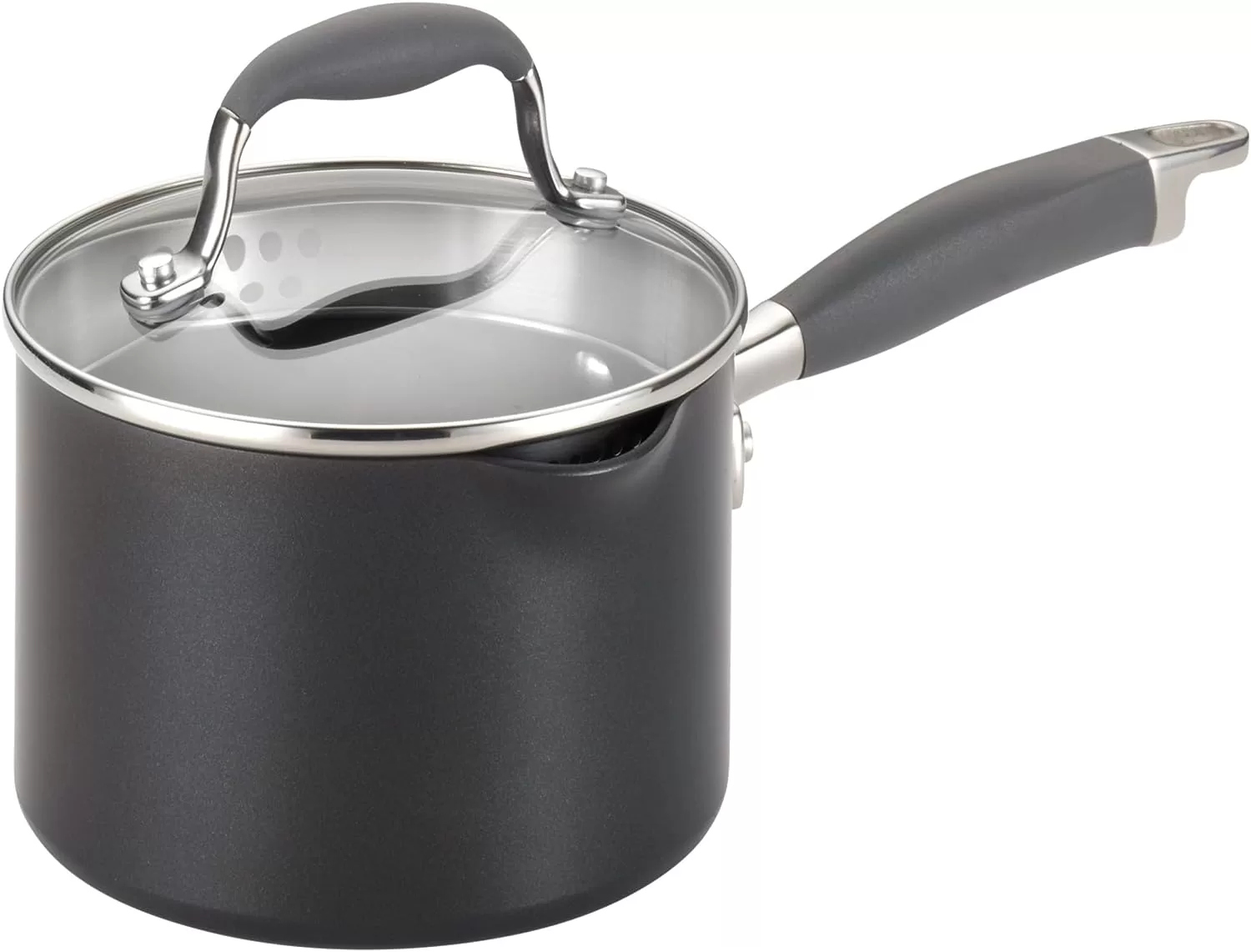 Anolon Advanced Hard Anodized Nonstick Sauce Pan/Saucepan with Straining and Lid, 2 Quart, Graphite