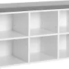 VASAGLE Shoe Bench, Shoe Storage Organizer with 6 Compartments and 3 Adjustable Shelves, White and Gray ULHS23WT