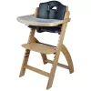 Abiie Beyond Junior Wooden High Chair with Tray. The Perfect Adjustable Baby Highchair Solution - Natural Wood/Black Cushion