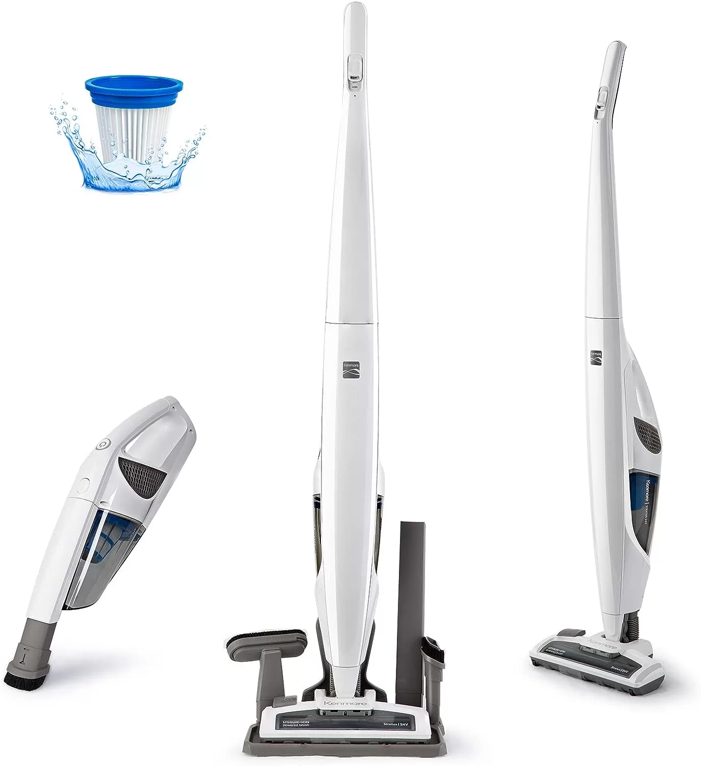 Kenmore DS1030 Cordless Stick Vacuum Lightweight Cleaner 2-Speed Power Suction LED Headlight 2-in-1 Handheld, White