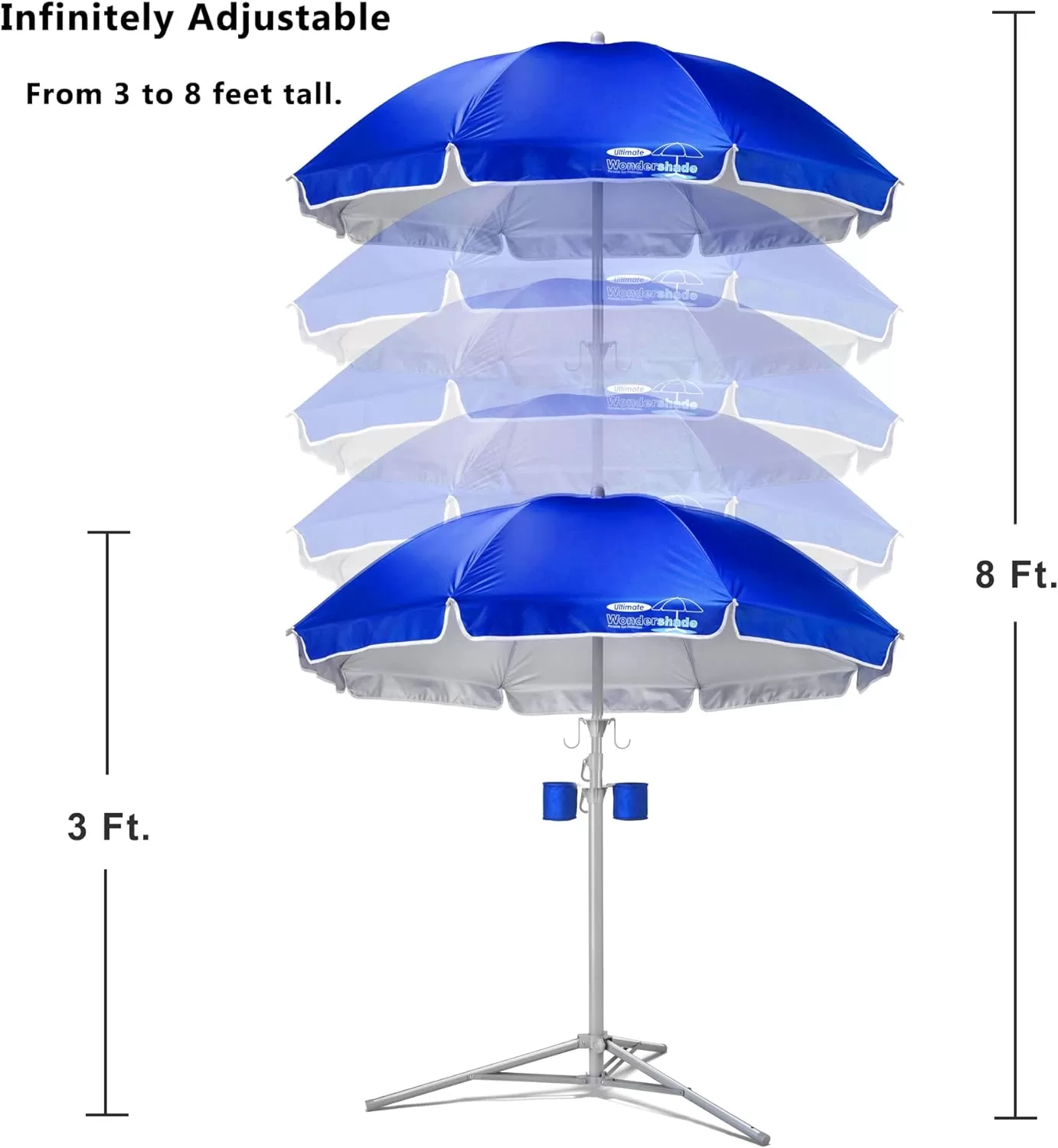 Wondershade 5' Sun Shade Umbrella, Portable Lightweight Adjustable Instant Sun Protection UPF 50+ - Blue