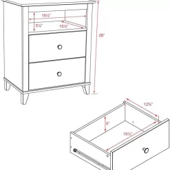 Prepac Yaletown Traditional 2-Drawer Tall Nightstand Side Table, Espresso, EDNH-1202-1