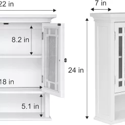 Teamson Home Windsor Wooden Over The Toilet Bathroom Removable Wall Medicine Cabinet, White