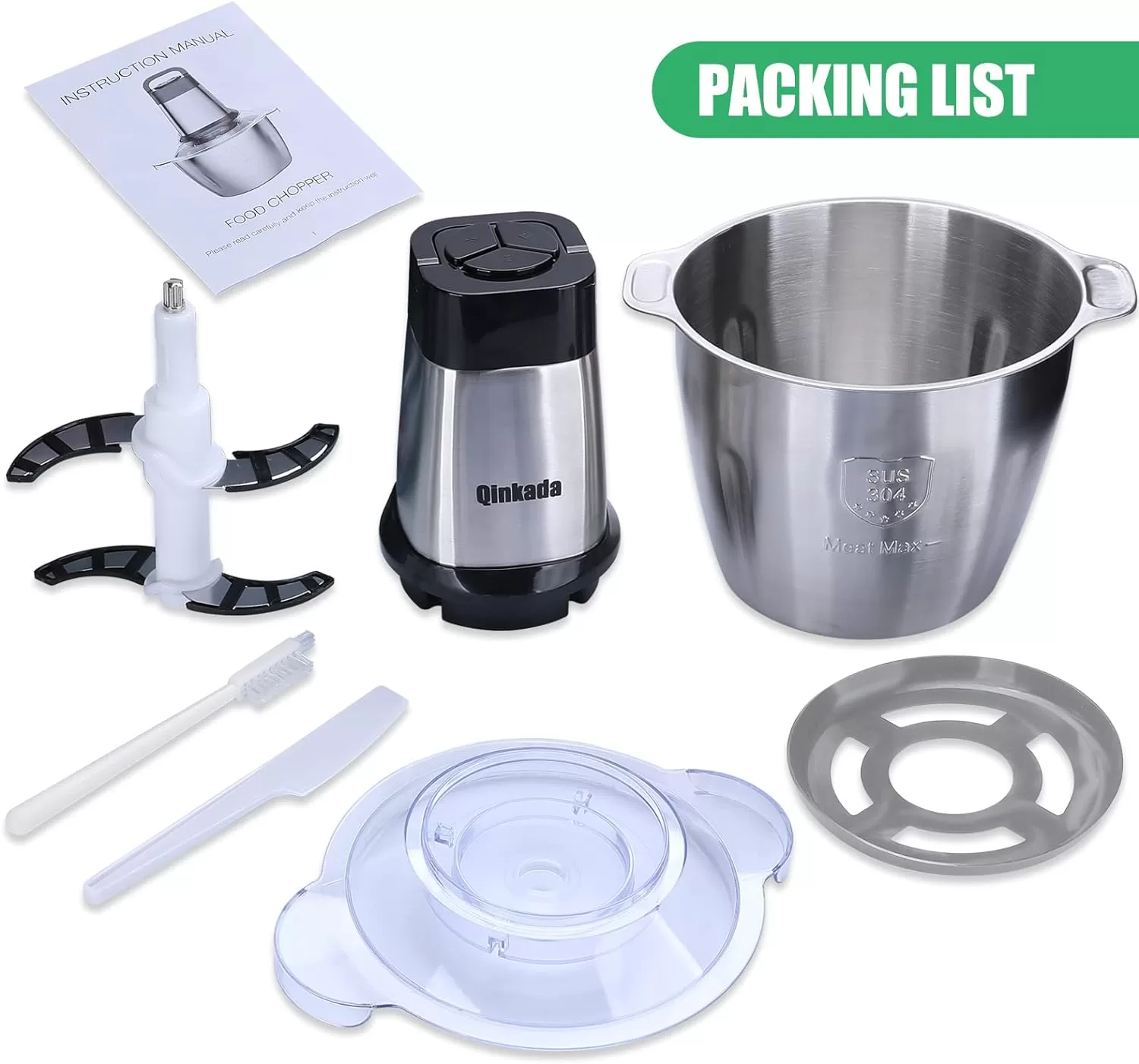 Electric Meat Grinder, Qinkada 500W Food Processor 3.5L Chopping Meat