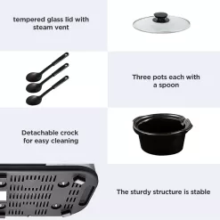 Sunvivi Triple Slow Cooker Buffet Server 3 Pot Food Warmer, 3-Section