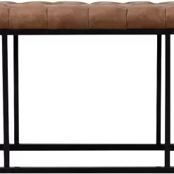 HomePop Faux Leather Button Tufted Decorative Bench with Metal Base, Brown