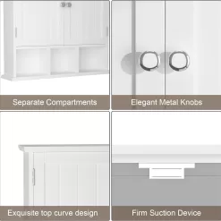 ChooChoo Bathroom Cabinet Wall Mounted 2-Door with 3 Open Shelves, Wooden Medicine Cabinets, White
