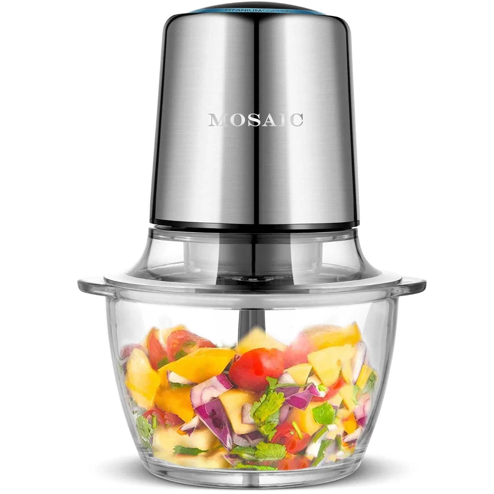 Electric Food Processor,Food Chopper with Garlic Peeler and Titanium Coating Blades, Silver