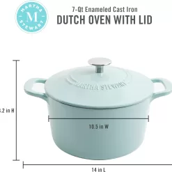 MARTHA STEWART Gatwick 7 QT Enamel Cast Iron Dutch Oven, Martha Blue