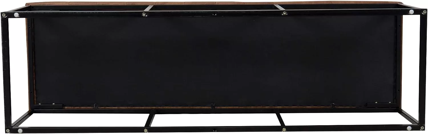 HomePop Faux Leather Button Tufted Decorative Bench with Metal Base, Brown
