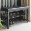 Finnhomy Entryway Shoe Rack with Cushioned Seat, Shoe Bench for Entry, Black