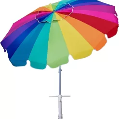 AMMSUN 7.5ft Heavy Duty HIGH Wind Beach Umbrella with sand anchor & Tilt Sun Shelter (Rainbow)
