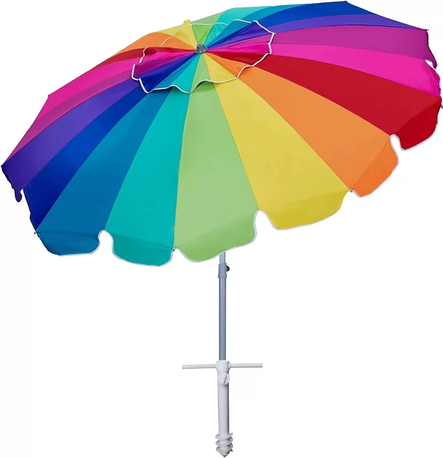AMMSUN 7.5ft Heavy Duty HIGH Wind Beach Umbrella with sand anchor & Tilt Sun Shelter (Rainbow)