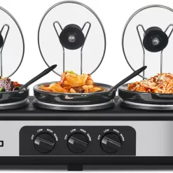 Triple Slow Cooker, 3×1.5 QT Buffet Servers and Warmers, 3 Pots Buffet Slow Cooker