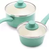 GreenLife Soft Grip Healthy Ceramic Nonstick, 1QT and 2QT Saucepan Pot Set with Lids, PFAS-Free, Dishwasher Safe, Turquoise