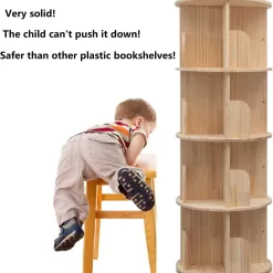 Rotating Bookshelf 360 Display 4 Tier Floor Standing Bookcase Storage Rack for Kids&Adults Solid Wood Bookshelf Organizer