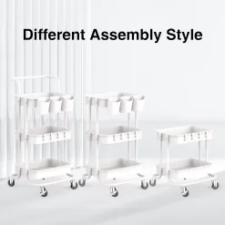 ALVOROG 3-Tier Rolling Utility Cart Storage Shelves Multifunction Storage Trolley Service Cart (White)