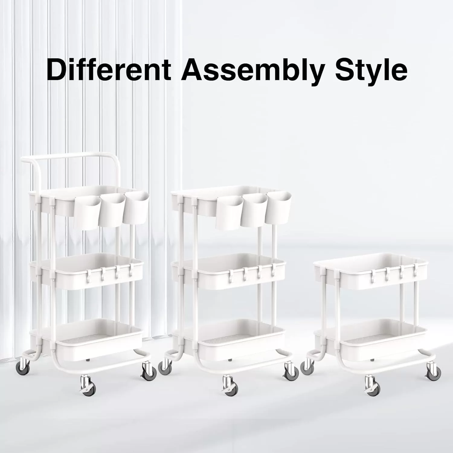 ALVOROG 3-Tier Rolling Utility Cart Storage Shelves Multifunction Storage Trolley Service Cart (White)