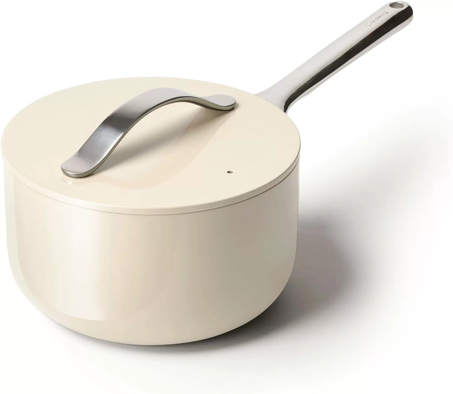 Caraway Nonstick Ceramic Sauce Pan with Lid (3 qt) - Non Toxic, PTFE & PFOA Free - Cream