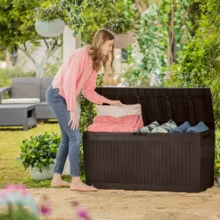 Keter Comfy Outdoor Storage 46-in L x 17.6-in 71-Gallons Brown Durable Plastic Deck Box