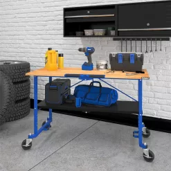 Kobalt 24-in L x 34-in H Rolling Blue Wood Portable Work Bench