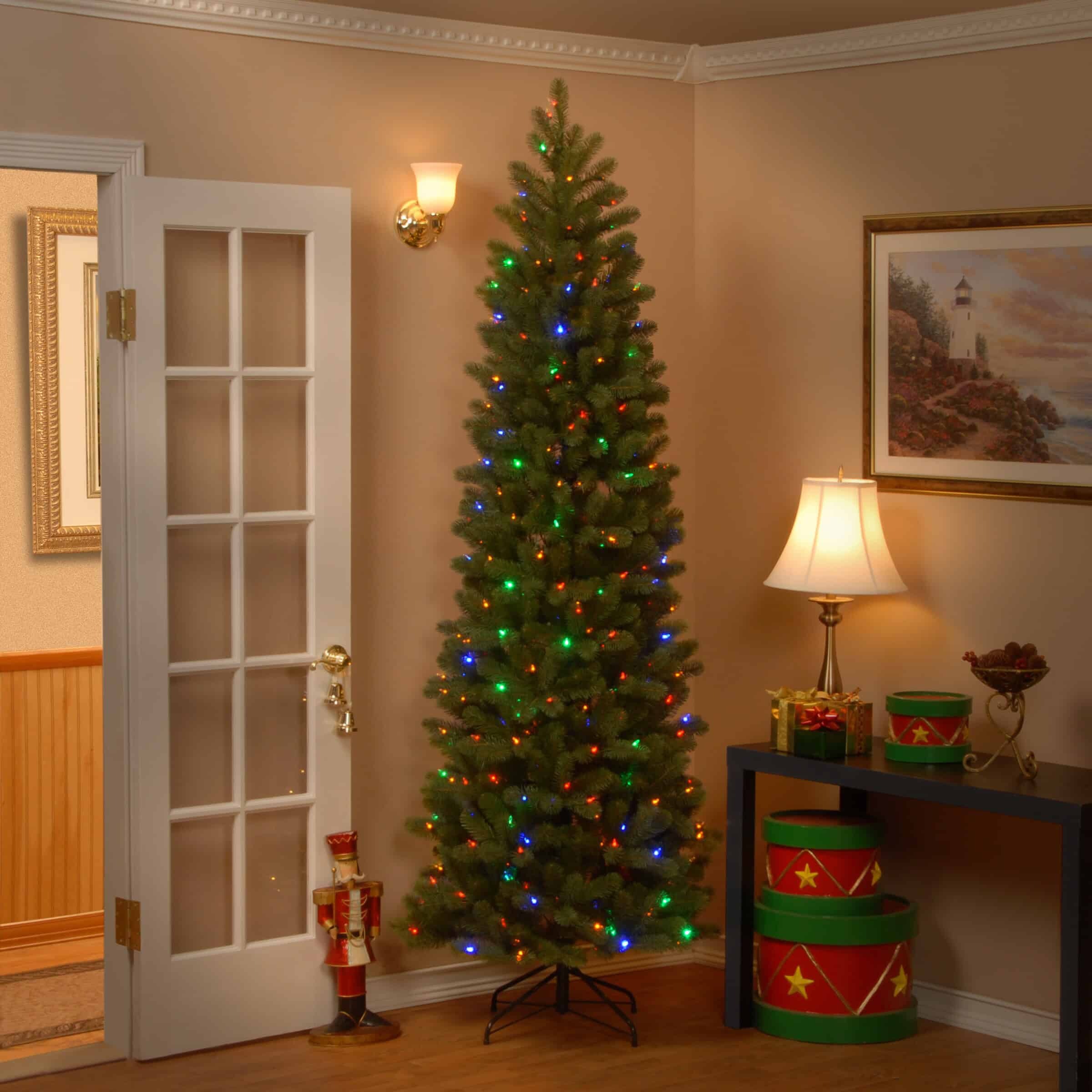 National Tree Company PEDD4-392D-75 7.5 ft. Downswept Douglas Pencil Slim Fir Artificial Christmas Tree with Dual Color LED Lights - Image 3