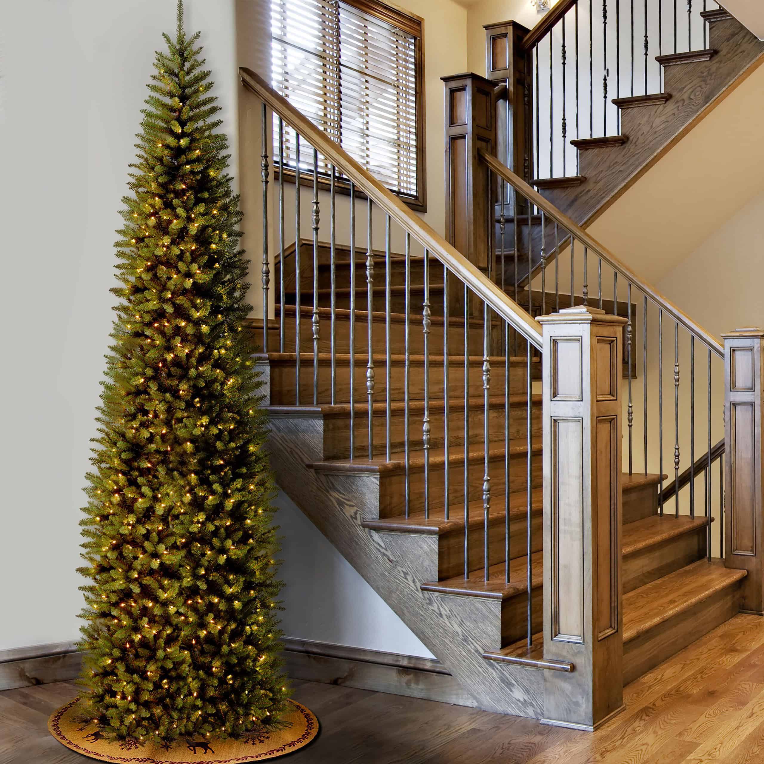 National Tree Company KW7-300-100 10 ft. Kingswood Fir Pencil Artificial Christmas Tree with Clear Lights - Image 3