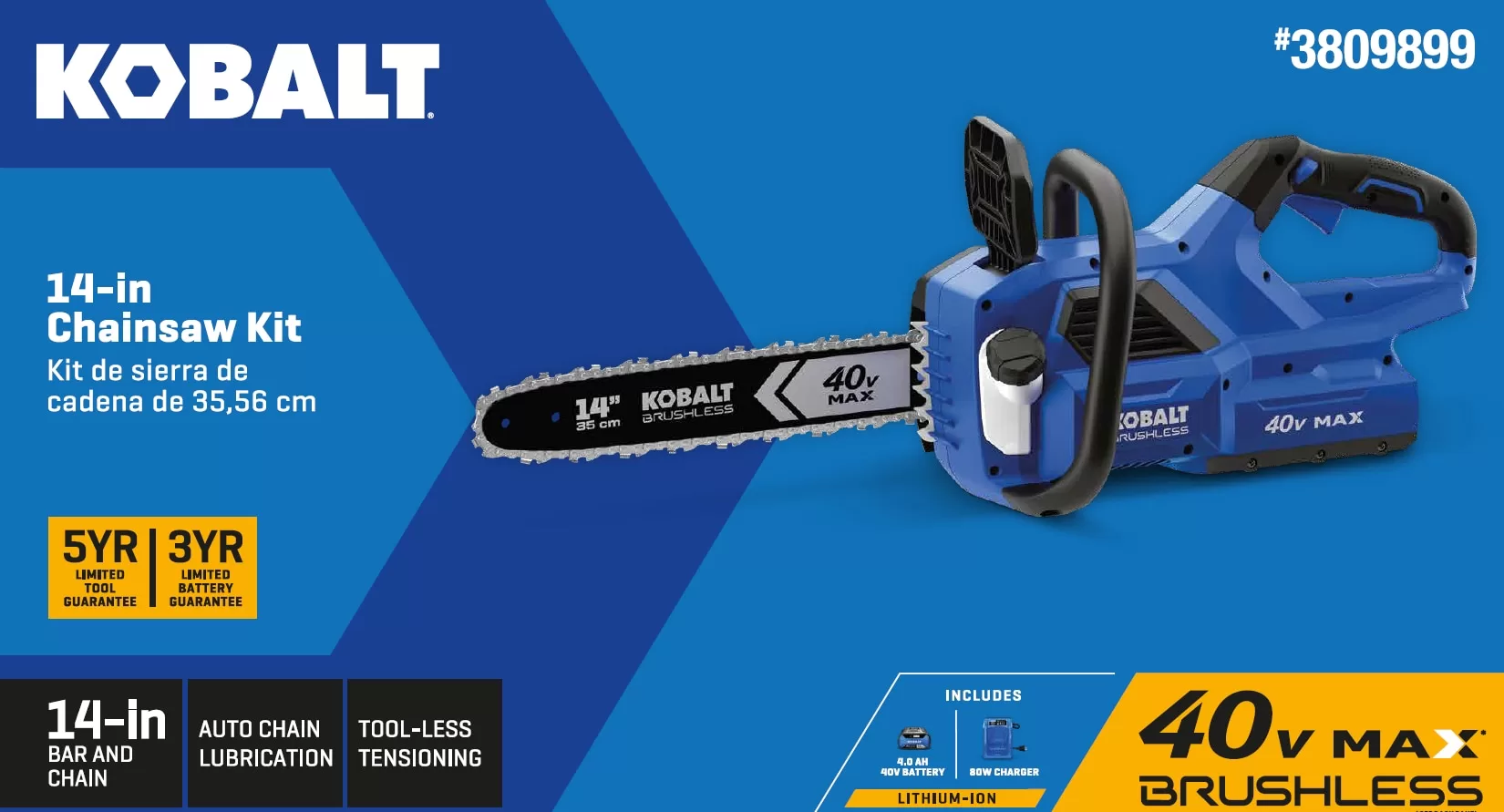 Kobalt Gen4 40-volt 14-in Brushless Battery 4 Amp 4 Ah Chainsaw (Battery and Charger Included)